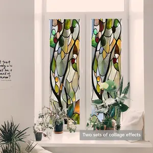 New Large Size Dark Color Vintage Decorative Window Sticker, Dual-Sided Visible Static Glass Decal, Bedroom Living Room Bathroom Window Decoration, Static Cling Stained Glass Window Film D20482