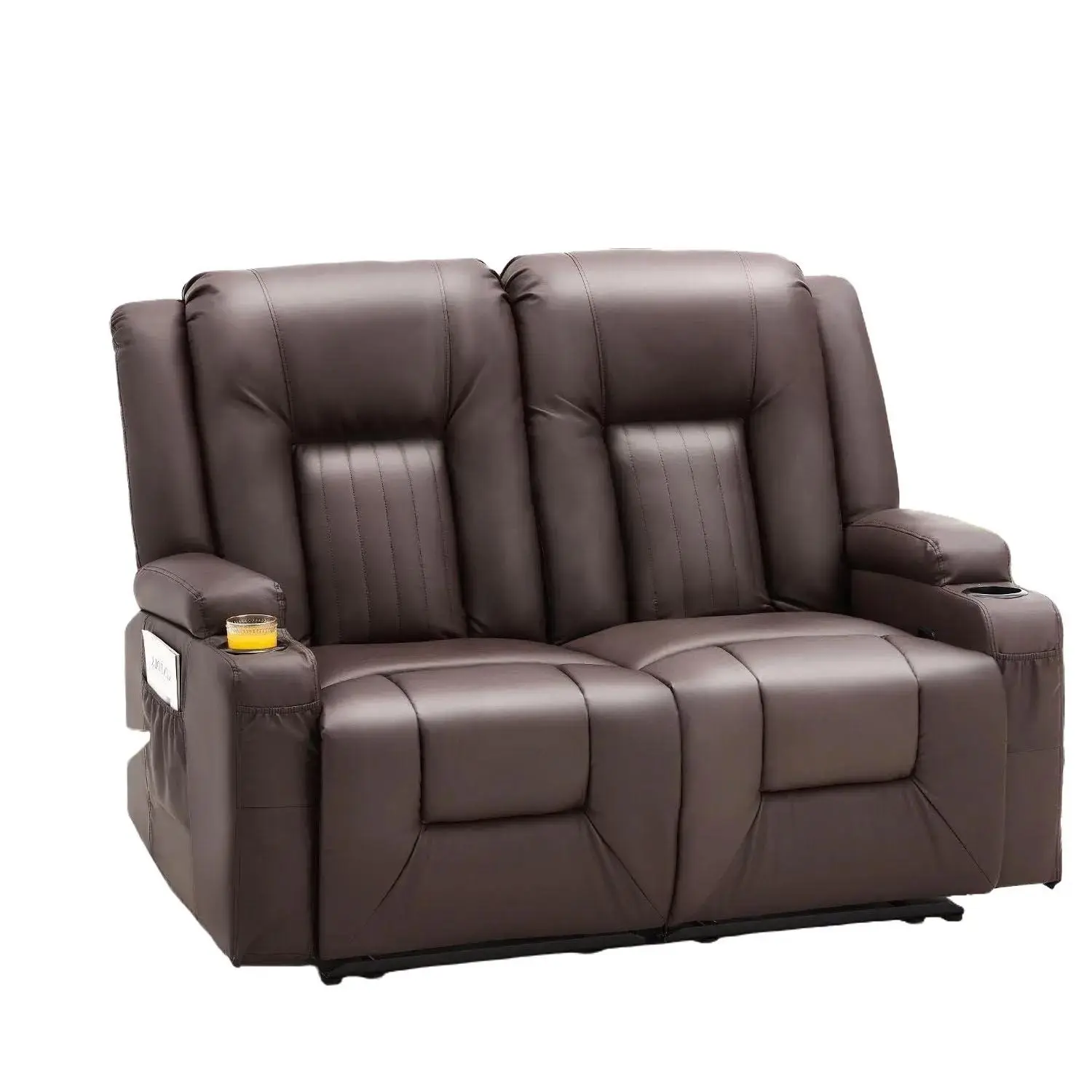 Loveseat Recliner Chair with Cup Holders & Side Pockets, Modern RV Couch Sofa Wall Hugger Recliner Faux Leather, Home Theater Seating Comfortable