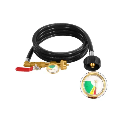 GEEKHOM 3FT Brass LPG Gas Propane Refill Adapter Hose - 1"x20 Female Throwaway Cylinder Thread, Glow Dial Gas Level Indicator, Overflow Guard, Handles 350psi Refill Runs for 1lb Refillable/Throwaway Disposable Cylinders (Large Home Appliance Part)