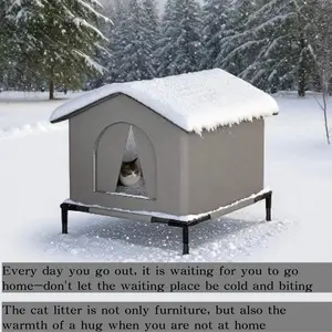New Insulated Elevated Outdoor Indoor Cat Shelter, Plush Pad, Winter Warmth, Oxford Fabric, Closed Door Curtain, Comfortable Refuge for Stray Cats, Outside