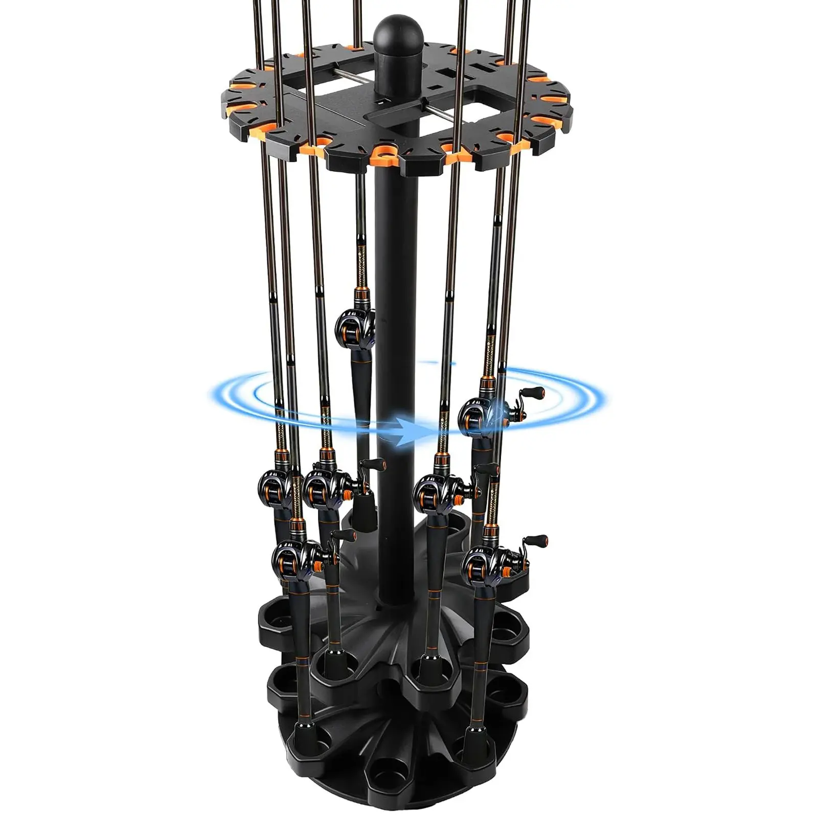 16-Rod Round Fishing Rod Holder for Garage, Tackle Box | Reels, Gear, And Accessories, Securely Holds 16 Rods, Gray, 16-Rod Capacity, 360, For Garage, Fishing Rod Holder, Tackle Box