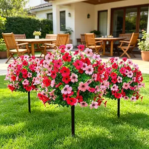 3pcs Artificial Flower Arrangement with Stand, UV-Resistant Mixed Bushes, Indoor/outdoor Decor, Wedding, Festival, Seasonal Decoration, Outdoor Fake Flowers, Garden Decorations, Plastic
