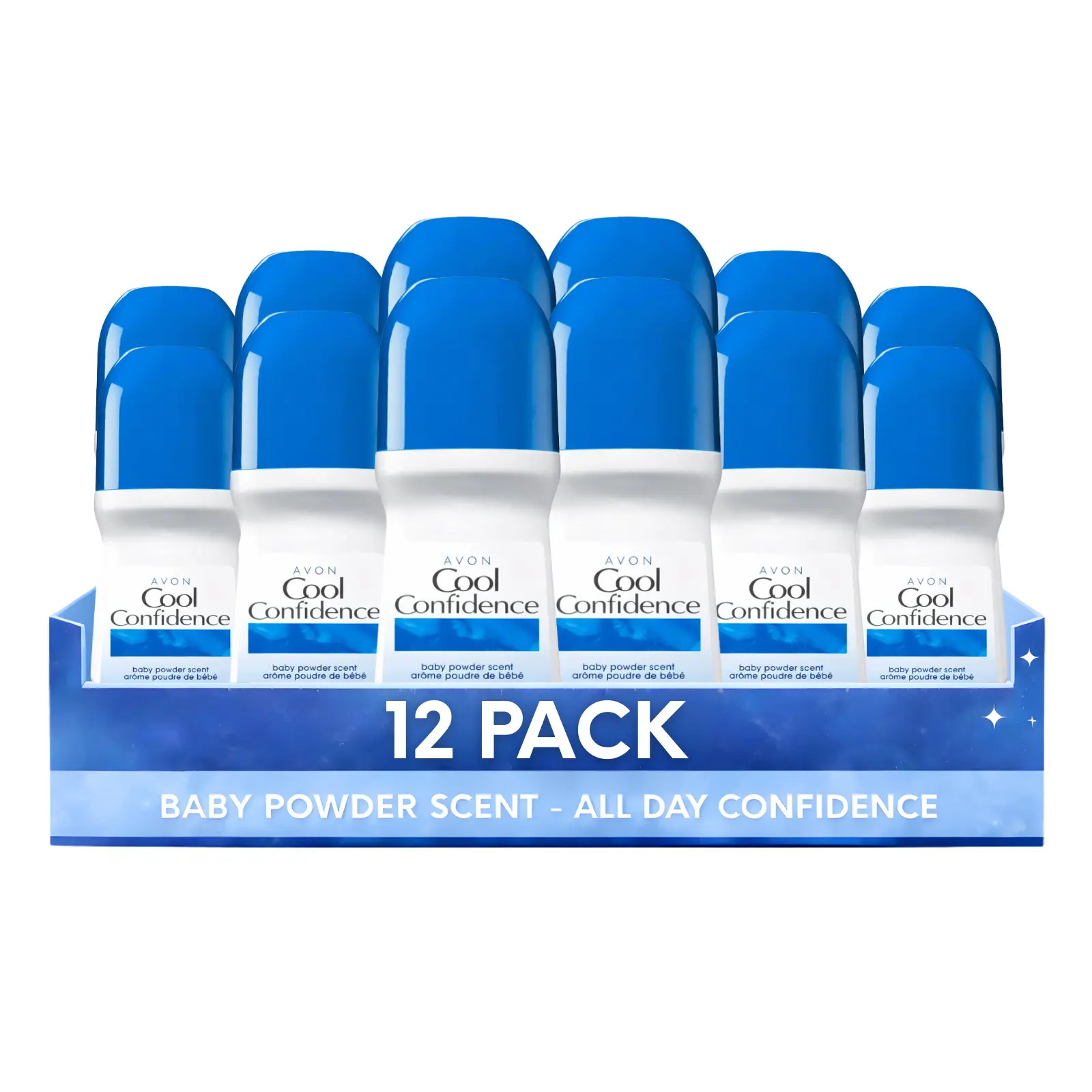Cool Confidence Baby Powder Roll-On Anti-Perspirant Deodorant for Women Pack of 12 (2.6 fl oz / 75ml Each) | 24-Hour Odor Protection | Powdery Floral