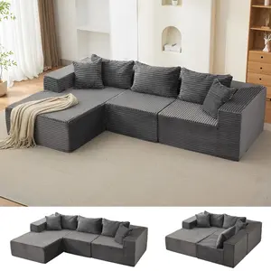 106" Cloud Modular Sectional Sofa Set, L-Shaped Vanity Couch with Oversized Chair, Plush Corduroy Upholstery, Memory Foam Cushions, No Assembly Required, Modern Living Room Furniture, Soft Family Sofa, Vacuum-Packed Delivery