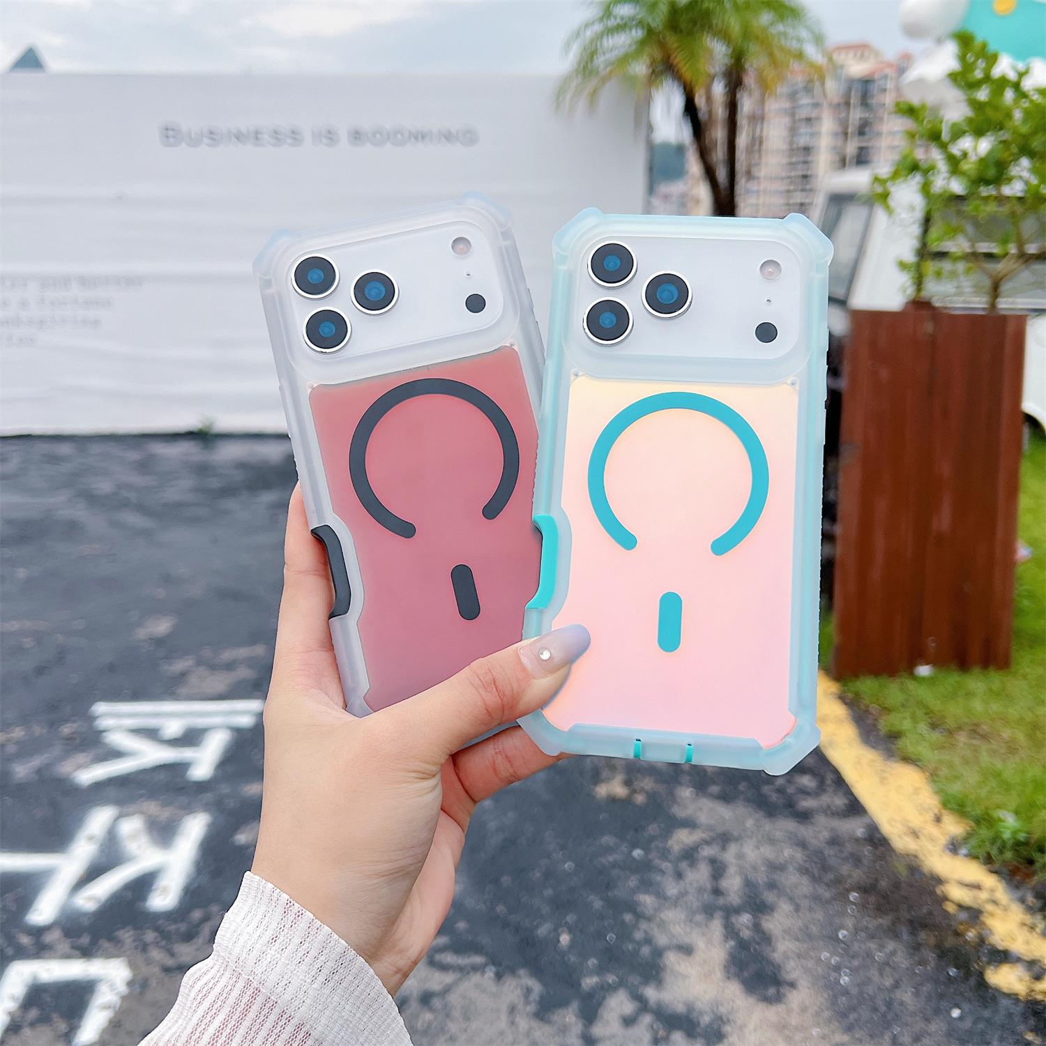 HOTSIAD Iridescent Laser Fluorescent Cute Phone Case [MagSafe Compatible] Shockproof Anti-Slip Anti-Scratch Drop Protection Case for iPhone 17 16 Pro Max 15 14 13 Pro Max