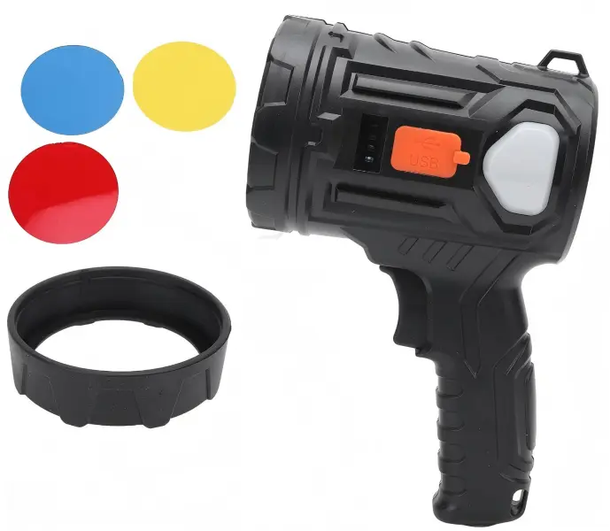 Rechargeable Solar LED Spotlight, Handheld Flashlight with COB Side Light, Portable Searchlight for Outdoor Camping, Fishing, Emergency Use, Multi-Function Manual Tool Accessory