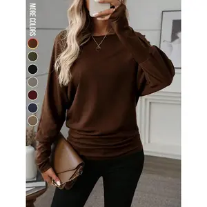 Women's Batwing Sleeve Solid Color T-Shirt, Elastic Long Sleeve Top, Casual Fashion Warm Base Layer, Perfect for Daily Wear & Parties