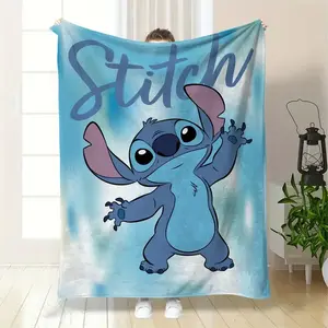 DISNEY CLASSIC Stitch Super Soft Flannel Throw Blanket - Cozy, Ideal for Birthday Gifts, Travel & Home, Vibrant Blue Cartoon Design for Couch, Bed & Outdoor Use