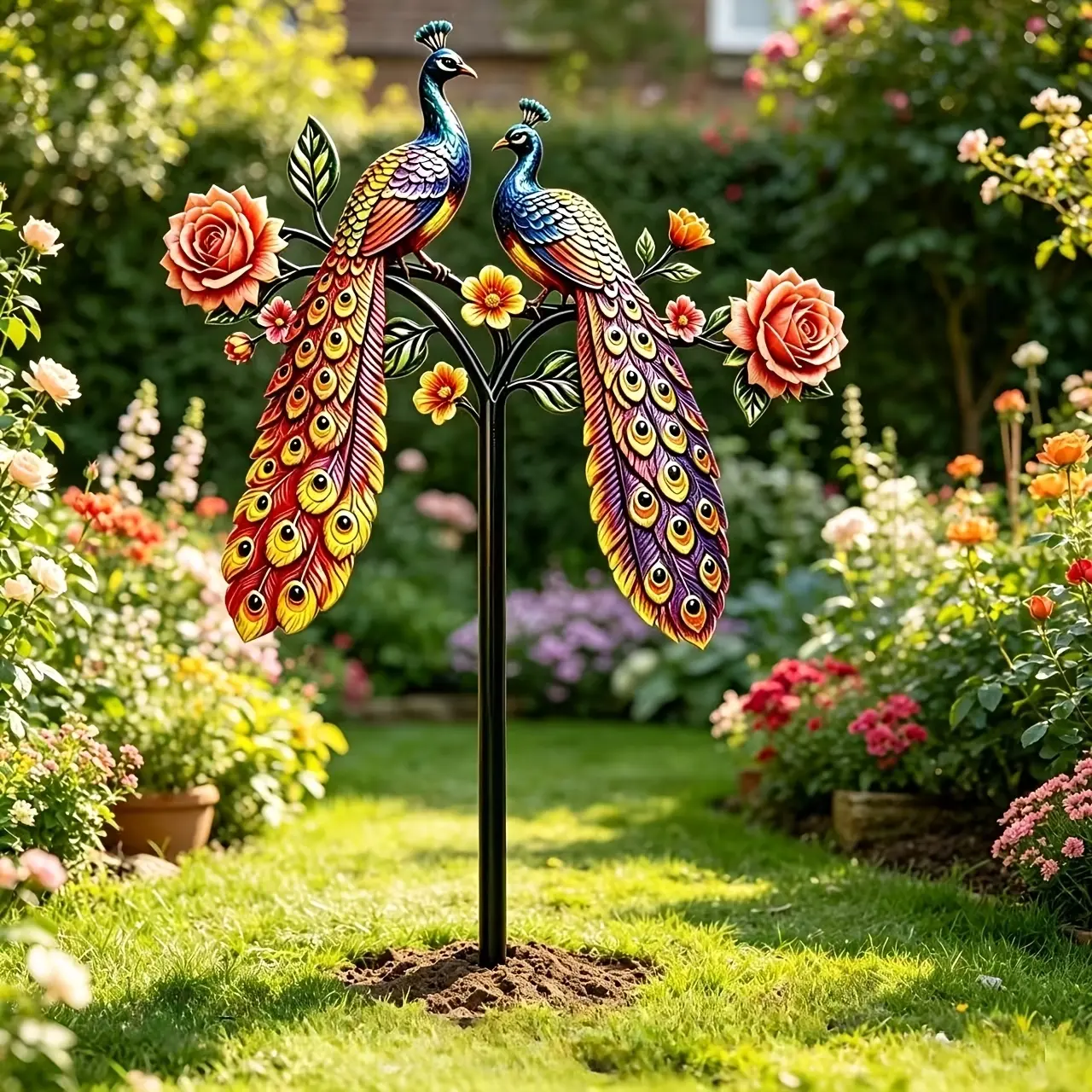 Upgraded, thicker, rustproof, colorful double-hole peacock garden stake—an attractive wall decoration, an outdoor favorite, gardening decor item, birthday party decoration, living room wall art, living room décor, for décor enthusiasts, posters and printe