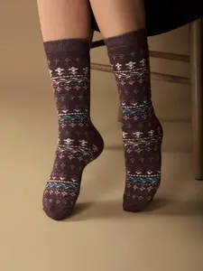 Purple Flower Alpaca Socks | Light Cushion | Crew Socks