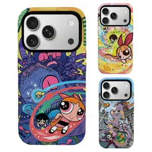 P0werpuff Girls Double Layer Film Phone Case, Cute Cartoon Shockproof Protective Cover for iPhone/Samsung.Compatible with iPhone 11-17 series and Samsung Galaxy S21-S25 series. Perfect for Her/Him Girly Phone Caseslovely gift