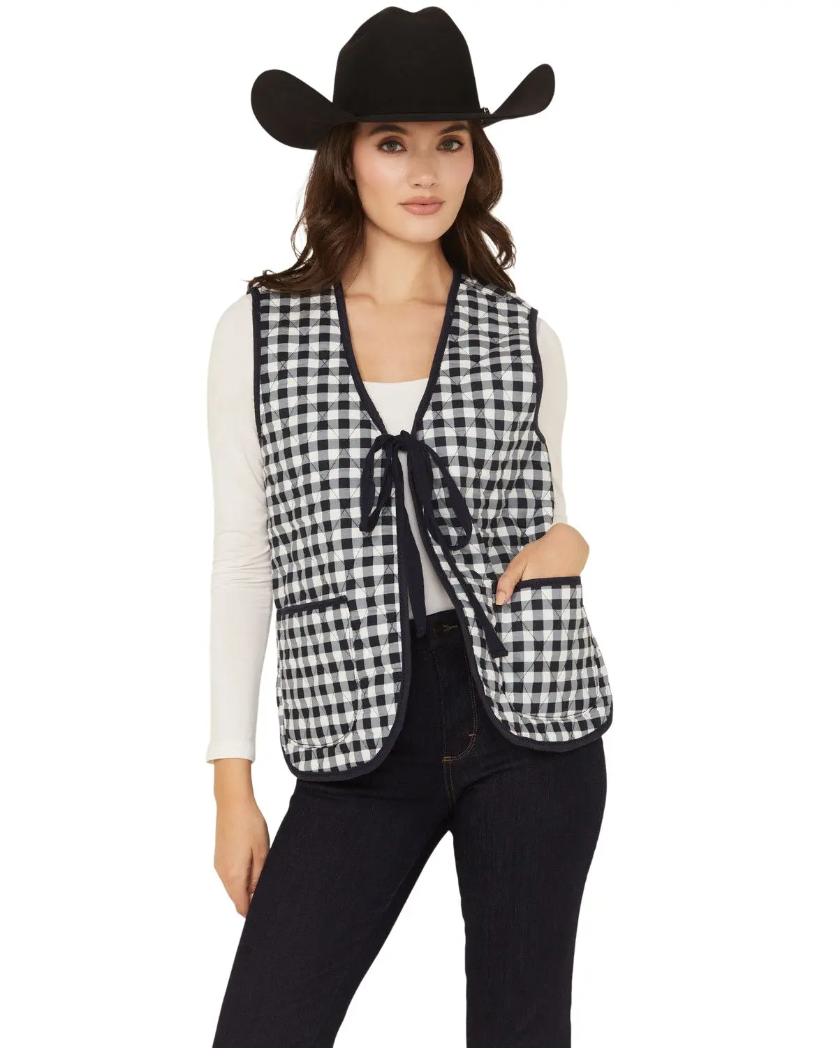 Free People Women's Women'S Claudine Gingham Tie Front Vest - Ob2063101-Nvy