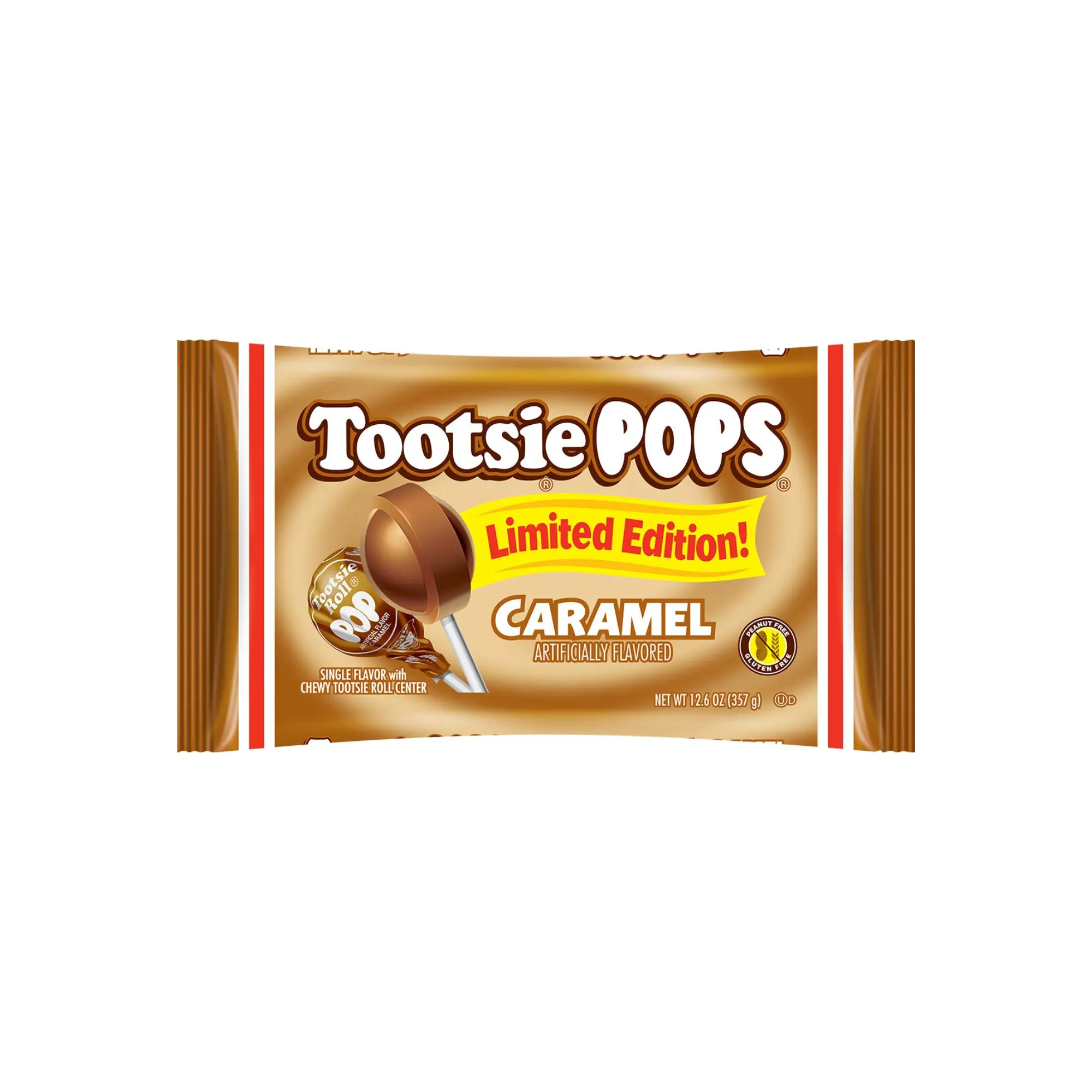 Tootsie Pops Limited Edition Individually Wrapped Single Flavor Lollipops with Tootsie Roll Center, Caramel, 12.6 Ounce
