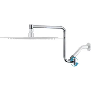 Metal Shower Head Extension Arm,  12" Brass Adjustable Extender, Standard 1/2", Raise or Lower Rain and Fixed Shower Head, Adjustment of Height/Angle Extension Arm Attachment, Polished Chrome