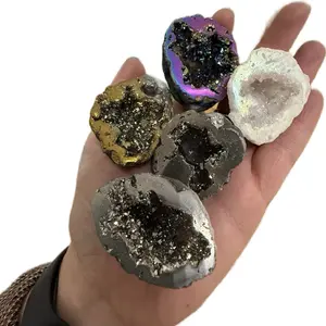 Titanium Plated Raw Agate Geode - Natural Stone Decorative Tablet
