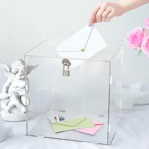 Acrylic Card Box with Slot & Lock, DIY Large Wedding Card Boxes for Reception, Elegant Money Envelop Gift Cards Box for Party Wedding Birthday Baby Shower Graduation Table Decor