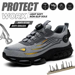 Men's Steel Toe Work Shoes Puncture Resistant Slip On Lightweight Breathable Safety Sneakers for Construction Warehouse Factory Workers