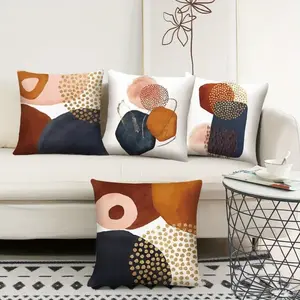 4 Pack Modern Geometric Throw Pillow Covers 18X18 Inch Aesthetic Navy Blue Orange Geometric Decorative Couch Pillow Cases Not Including Pillows