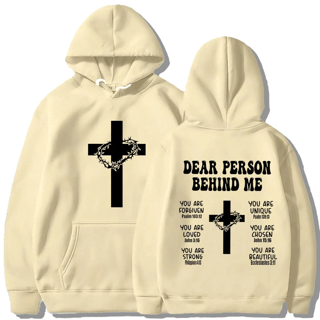 Christian Fitted Hoodie with Bible Verse, Long Sleeve Inspirational Sports Sweatshirt, Faith Cross Graphic Printed Pullover Hoodie, Casual Fall & Winter Wear, Printed Hooded