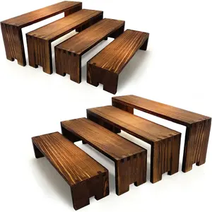 Large  Display Risers Wooden Cupcake Stand Cake Stands Dessert  Buffet Display Stand for Vendor Events 2 Set 4 Tiered Racks Perfume Organizer Kitchen  Storage(Brown)