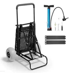 VEVOR Beach Dolly with Big Wheels for Sand, 20.1x 14.6 Cargo Deck, w/ 9 Balloon Wheels, 165LBS Loading Capacity Folding Sand Cart 27.2 to 44.9 Adjustable Height, Heavy Duty Cart for Beach