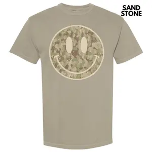 Distressed Camo Happy Face Comfort Colors T-Shirt 'NLB'
