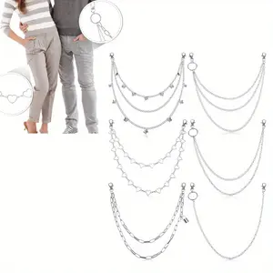 6 Pack Jeans Pants Chain Punk Personality Hip Hop Butterfly Lock Multiple Pants Chains for Women Men Fashion Accessories Hip Hop Metal Rivet Waist Chain