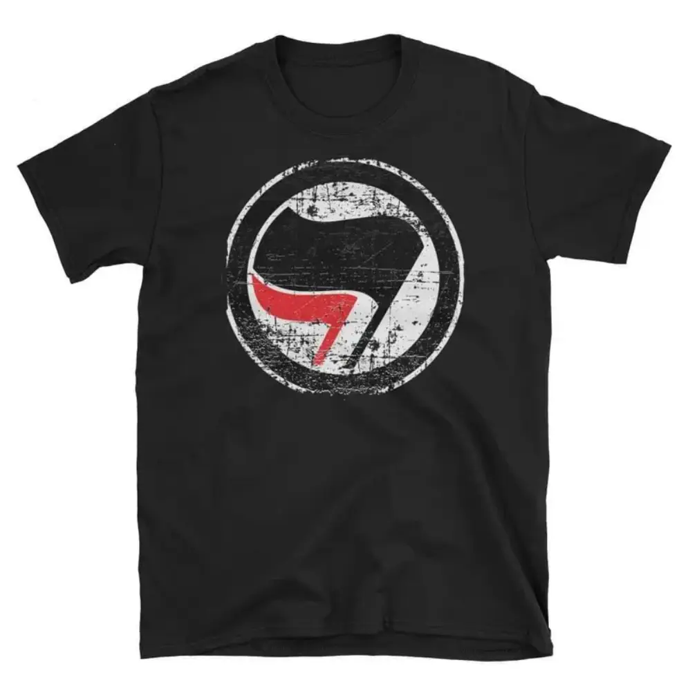 Antifa Red & Black Flag Shirt, Ancom Anarcho Communism Graphic Tee, Anti Fascist Action Grunge Top, Resistance Political Protest Activist Apparel, Political Awareness, Fight Fascists