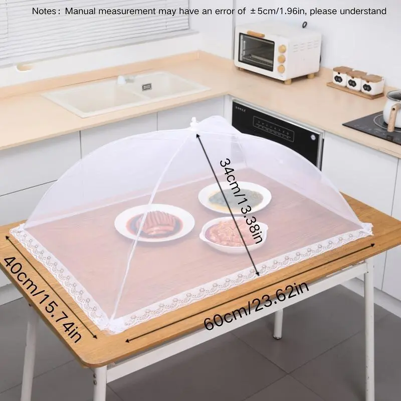 Foldable food cover, mesh food cover, portable food protection cover, picnic supplies, suitable for outdoor picnics, barbecues and parties, container, household items, for salads, white, kitchen, tableware, lightweight, fruit hygiene, barbecue