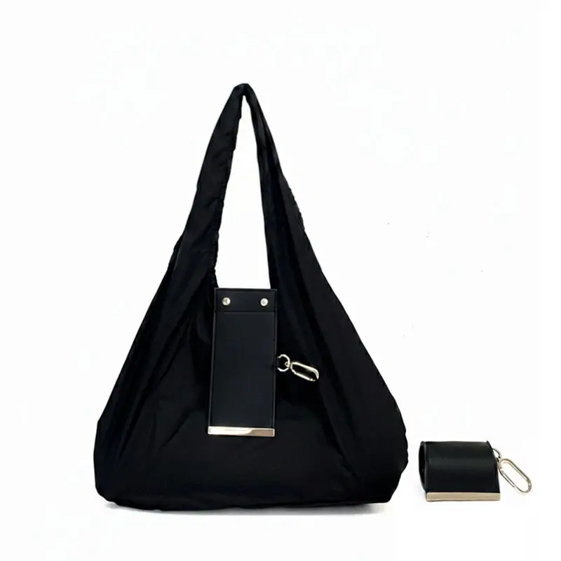 Minimalist Nylon Foldable Mini Tote Keychain Bag - Snap + Draw Closure, Large Capacity, Lightweight, Packable, Ample Space for Everyday Use Portable Shopping Keyring Bag