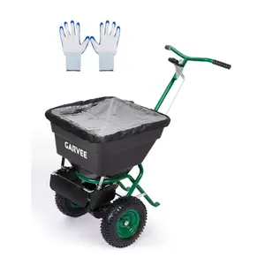 80 lb Push Broadcast Spreader with 12' Spread Width, Adjustable Drop Rate, 10" Pneumatic Tires, Rain Cover & Gloves for Seed, Fertilizer, Salt and Ice Melt, Black & Dark Green
