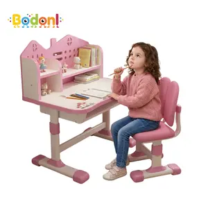 2Pcs/Set Multi Bookstand Widened Desktop Desk Chair Set Cartoon Pattern Kids Adjustable Height Study Drawer Table with Chair Set