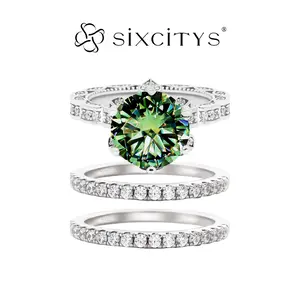 【V38】"Deck The Hall" 5 Carat Green Synthetic Moissanite Bohemian Petal Set Ring– Grand and Elegant Choice for Engagements, Weddings, or Special Events springtok springtok