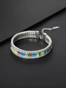 Dopamine Rainbow Synthetic Zircon Bracelet, Hip Hop Style, Titanium Steel Braided Adjustable Jewelry, Music Festival Mother's Day Gift