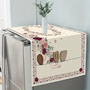 1 piece of rose vine digital print pattern all seasons universal refrigerator cover, refrigerator cover with storage bag is suitable for kitchen, solve storage problems, suitable for washing machine, oven, exquisite life