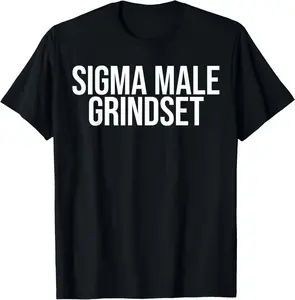 Men's Pure Cotton Round Neck Short-Sleeve Sigma Male Grindset Motivational Graphic T-Shirt - Fitness, Natural, Casual Menswear Top, Gifts for Men