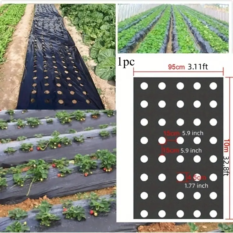 1pc Plastic Film With Planting Holes, Garden Weed Control Barrier Film Mulching Breathable Gardening Farming Landscape Sheeting For Moisture Temperature Maintaining