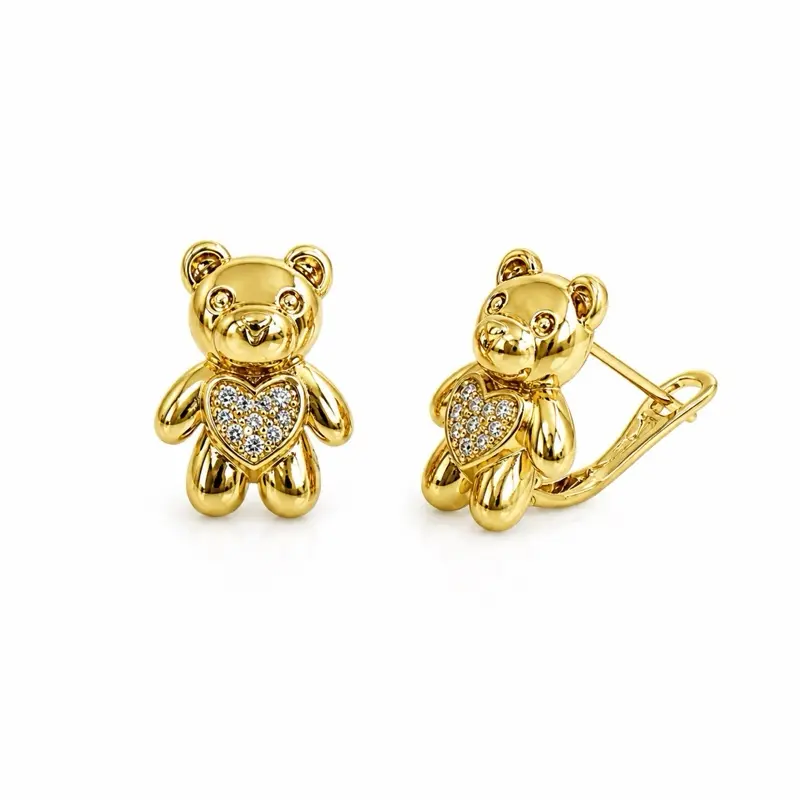 Elegant Female Gold Plated Bear Earrings with Metal Coating, Style Erring-0104
