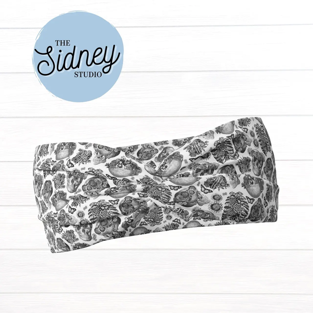 The Sidney Studio Floral Skulls & Skeletons Wide Twist Headband for Women Soft Double Brushed Polyester Stylish Practical Hair Accessories