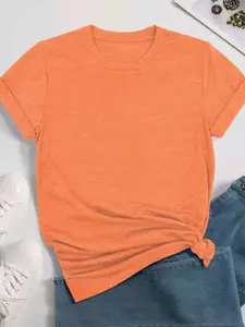 Women's Casual Round Neck Short Sleeve T-Shirt, Comfortable Soft Fabric, Available in 10 Colors, Fashionable Plain Top