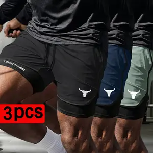 Men’s 3-Pack Quick-Dry Polyester Athletic Shorts with Double-Layer Anti-Exposure Design, Elastic Waistband, Breathable Fabric — Ideal for Summer Fitness, Running, and Outdoor Training run casual sport solid color work short loose fit lightweight men waist