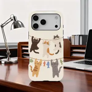 Kawaii Cat Fish Phone Case, Summer Funny Cartoon Kitten Cover for iPhone 17 16 15 14 13 12 11, Samsung S25-S21, Preppy Aesthetic Girly, Gifts for Her Girlfriend Women Phone Case