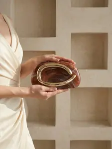 Luxury Amber Marble Pattern Clutch, C-Handle, Vintage Style Evening Bag, Elegant Clutch, Perfect for Weddings, Cocktail Parties, Dinner Dates