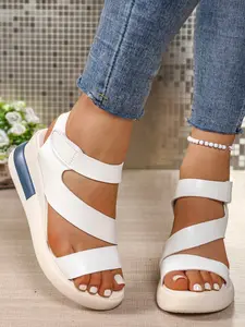 Summer New Cross Strap Velcro Sandals, Women's Thick Sole Platform Wedge Roman Shoes, Casual Daily Wear Flip Flops