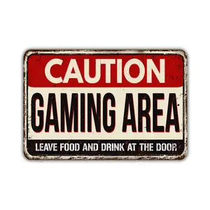 Caution Gaming Area Leave Food And Drink At The Door Sign Vintage Style