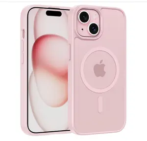 for iPhone 15 Case: for iPhone 14 Case & iPhone 13 Case [Compatible with Magsafe] Translucent Matte Magnetic Phone Cover - Military Grade Drop Protection Shockproof Protective Cases - Pink