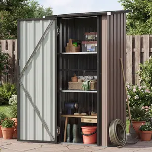 Aoxun Outdoor Storage Shed with Floor - Vertical Cabinet with 2 Adjustable Shelves & Lockable Doors, Waterproof Small Tool Shed, for Backyard Garden Patio Lawn Indoor, Brown