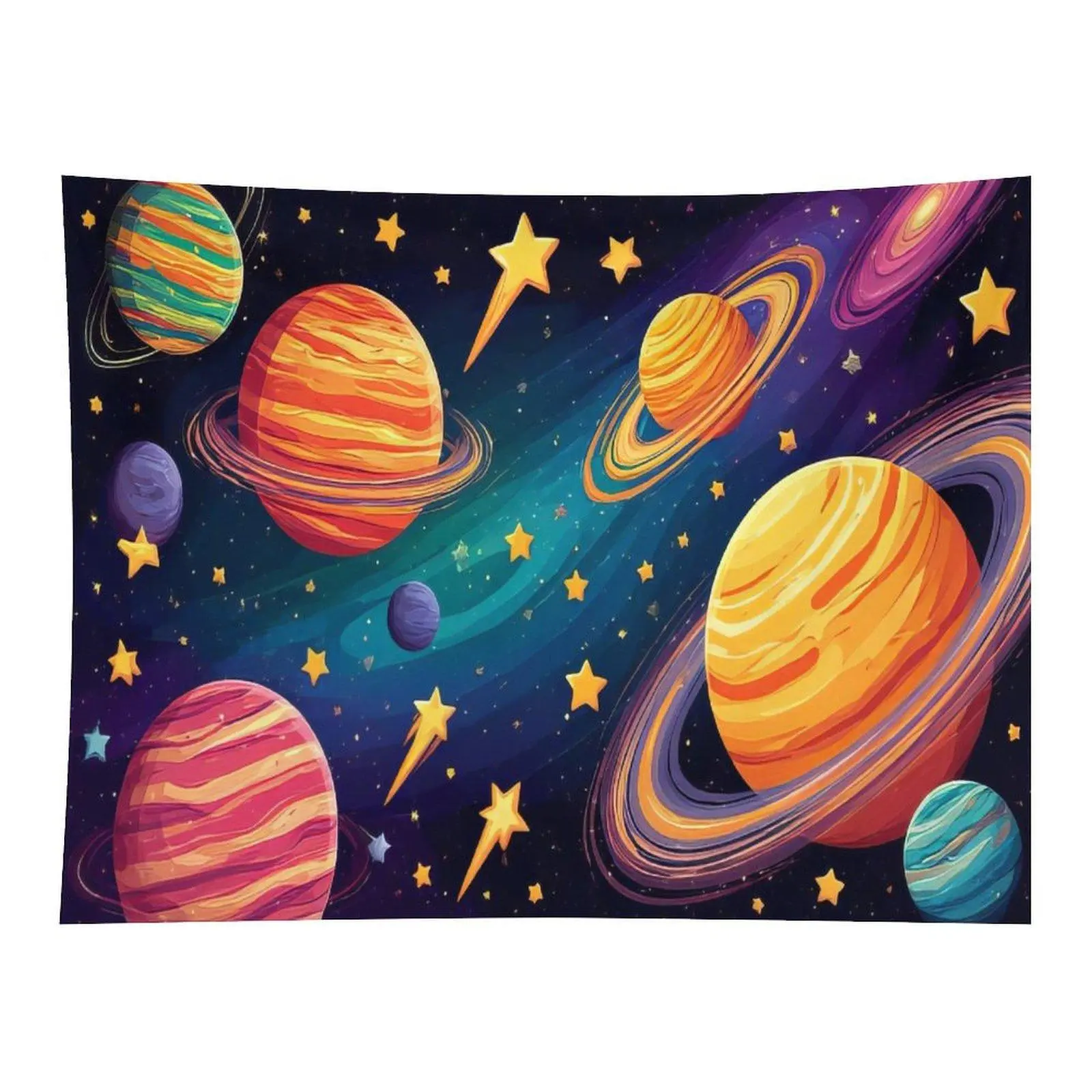 Colorful Cartoon Galaxy Planets Shooting Stars Space Wall Tapestry Wall Hanging, Vibrant Kid-Friendly Cosmic Solar System Pattern Decor for Kids Playroom Bedroom Dorm Desk Backdrop