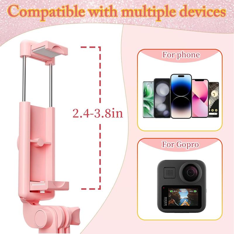 Pink Selfie Stick Tripod, with Wireless Remote Control, Live Streaming Video Recording, Compatible with Android, iPhone More