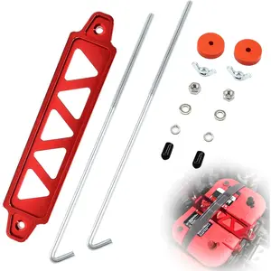 Aluminum Alloy Battery Hold Down Bracket Car Battery Mount Tray Hold Lock Accessories with 10in J Bolts (Red)